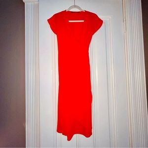 Chic, Bright Red-Orange Wrap Dress from Zara Basic